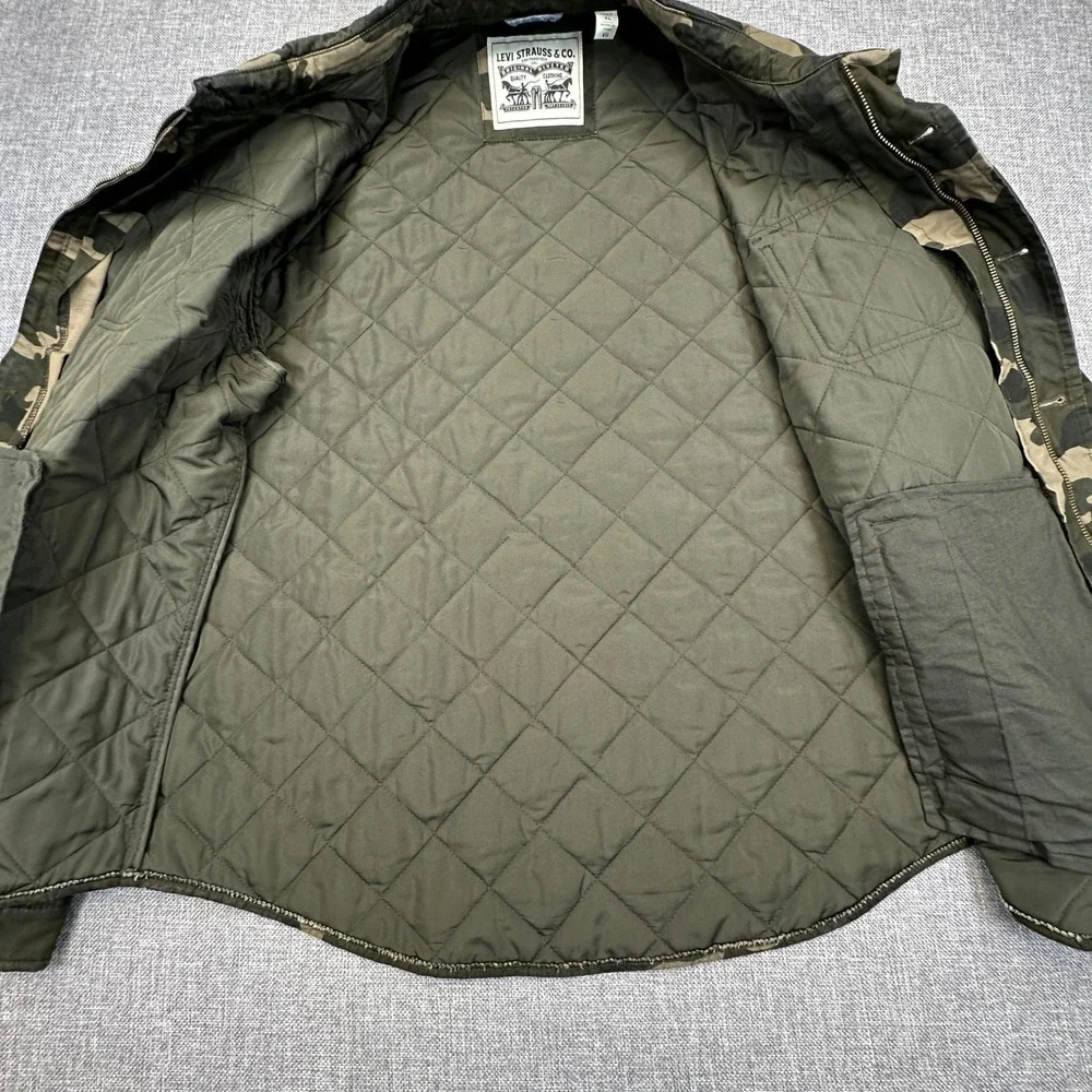 Levi's Cotton Diamond Quilted Shirt Jacket Mens XL Green Camouflage Zip Shacket - Picture 6 of 13